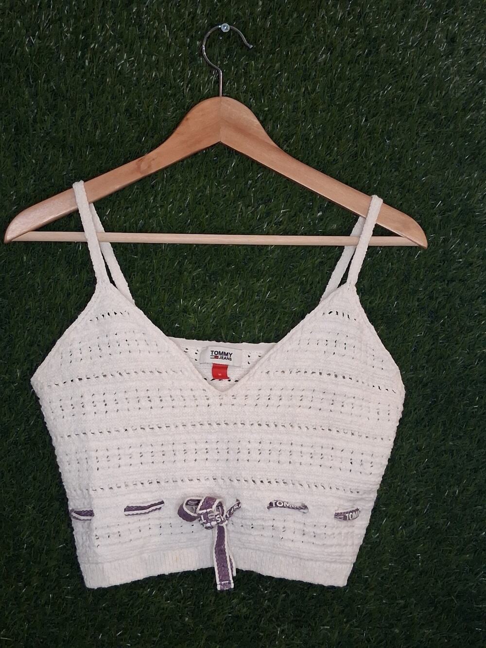 Women's White Cropped Crochet Bra Top Size Medium M Knit Bralette